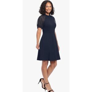 London Times Fit and Flare Mock Neck with Sheer Elbow Sleeves -6